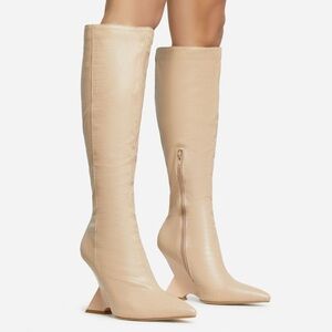 EGO KNEE HIGH LONG BOOT IN NUDE CROC